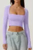 Women Spring Europe Nightclub Long Sleeve T-shirt Sexy Style Low-cut Square Collar Women's Crop Tops Solid Color Top T-shirt