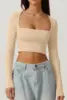 Women Spring Europe Nightclub Long Sleeve T-shirt Sexy Style Low-cut Square Collar Women's Crop Tops Solid Color Top T-shirt