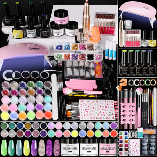 Professional Acrylic Nail Art Kit Complete Gel Nail Polish Powder Set for Manicures White Clear Pink Extension Nails All Needed