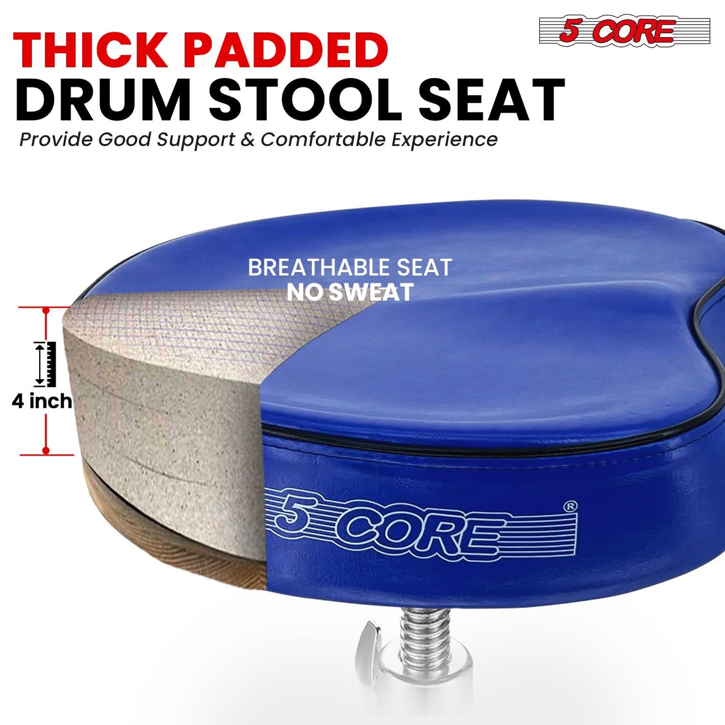 5 Core Drum Throne 4" Padded Guitar Stool Drummer Chair Adjustable Musician Seat-1