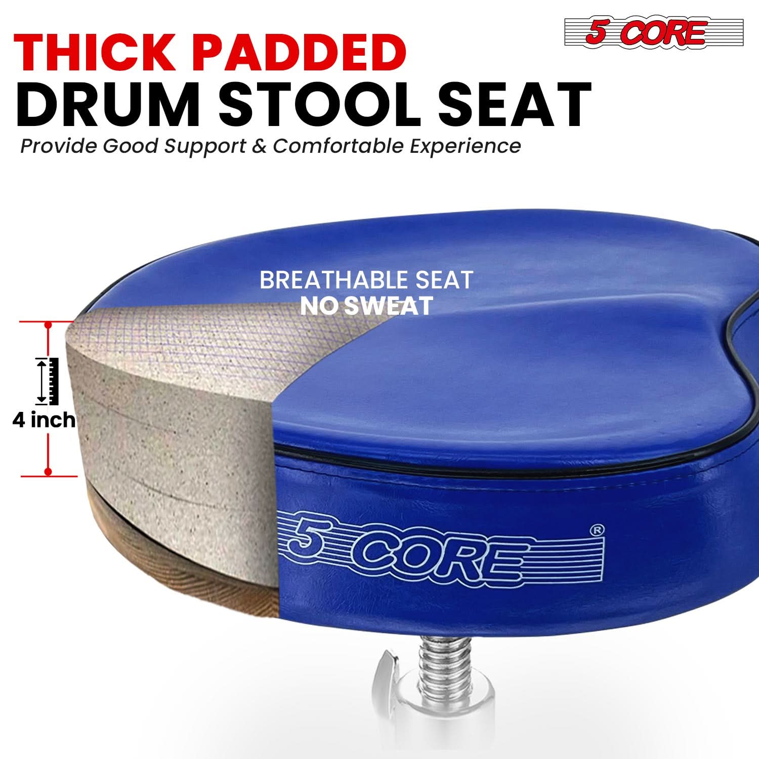 5 Core Drum Throne 4" Padded Guitar Stool Drummer Chair Adjustable Musician Seat-1