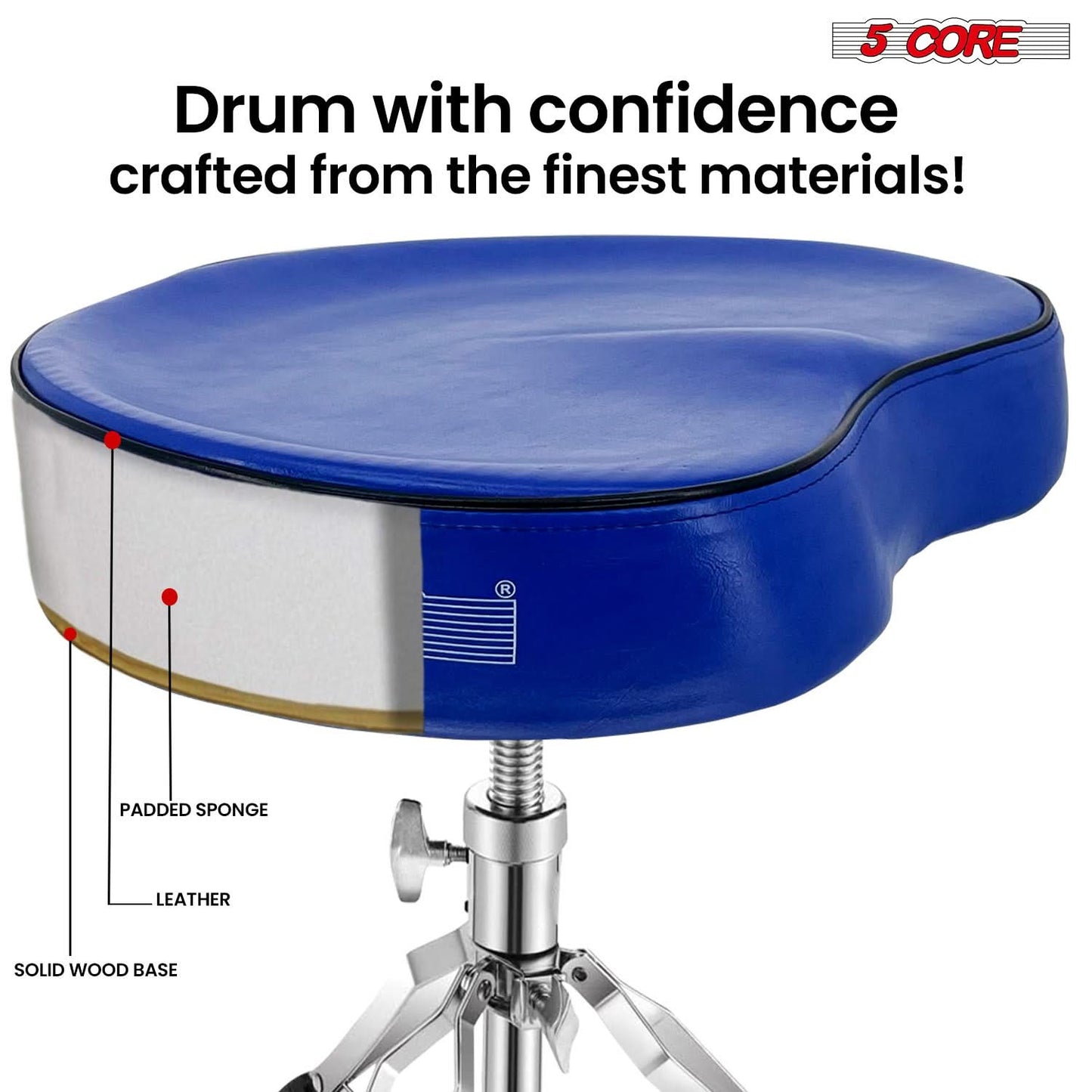 5 Core Drum Throne 4" Padded Guitar Stool Drummer Chair Adjustable Musician Seat-4