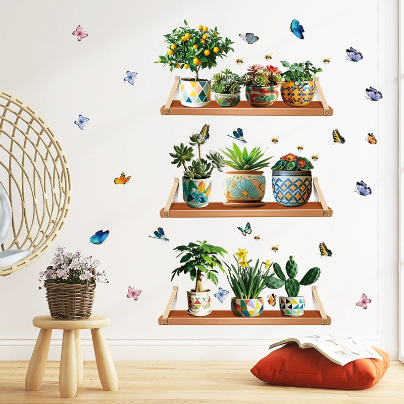 Vertical Self-Adhesive Entrance Painting Bonsai Artificial Green Plant