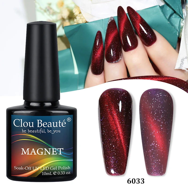 Clou Beaute Red Green Crystal Cat Eye Magnetic Gel Nail Polish 9D Galaxy Effect Holographic Reflective UV LED Varnish Nail Art