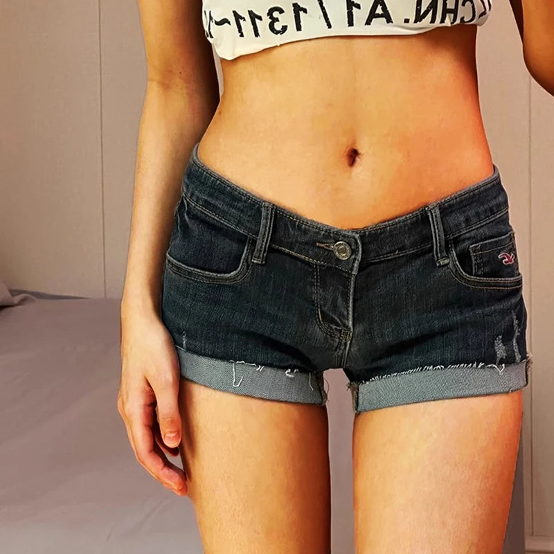 Women High Waist Aesthetic Y2k Clothes Designer Jeans Lady Vintage Denim Mini Pants Female Fashion Streetwear Blue Gothic Shorts