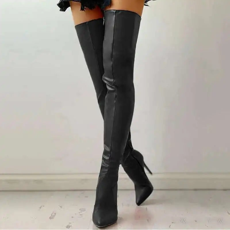 Autumn/Winter Women's Boots Sexy High Heels Slim Over The Knee Boots Pointed Side Zipper Large Size 34-47 Long Boots