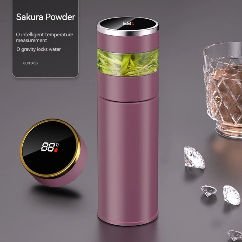 Tea Infuser Vacuum Flask Temperature Led Display 450Ml Insulated Cup Stainless Steel Tumbler Thermos Bottle Travel Coffee Mug