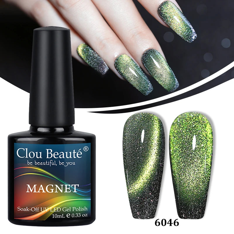 Clou Beaute Red Green Crystal Cat Eye Magnetic Gel Nail Polish 9D Galaxy Effect Holographic Reflective UV LED Varnish Nail Art