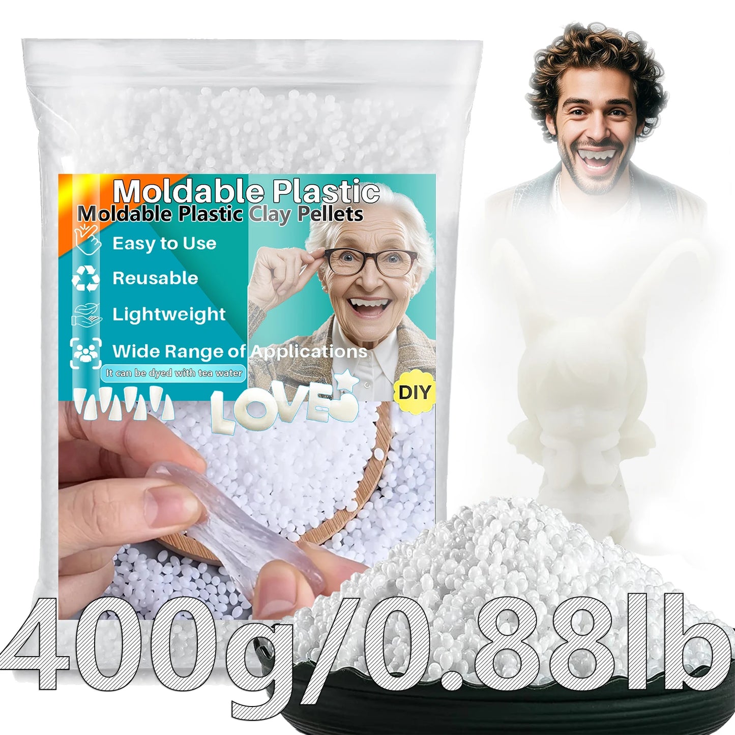 Moldable Plasti - party temporary teeth decoration, thermoplastic bead multi shaped plastic melt reusable hot bead crafts, DIY r