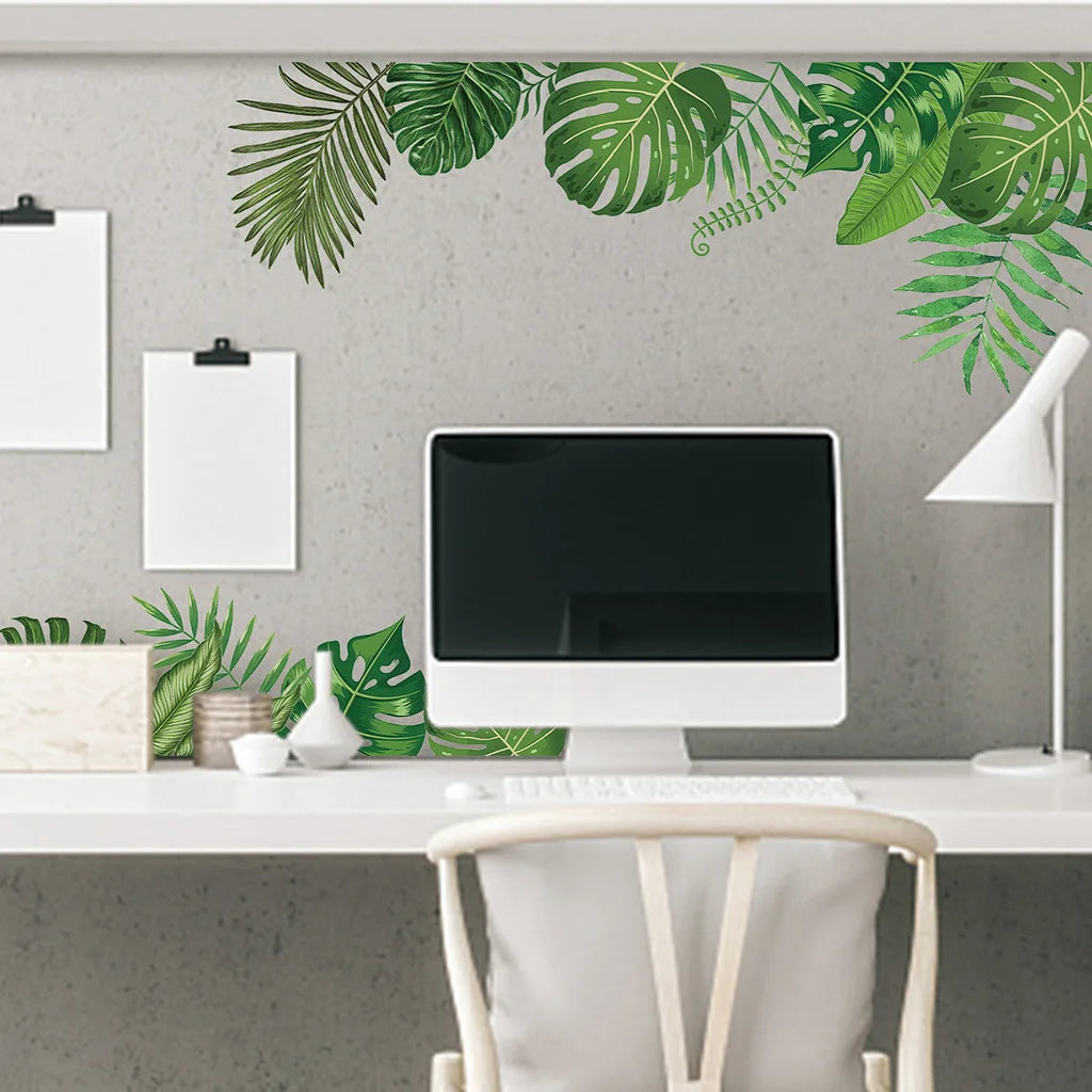 Tropical Plant Leaves Wall Stickers Nordic Rainforest Green Plants Window Decal DIY Mural for Children's Room Home Decoration