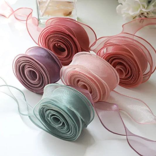 10 size/roll ribbon yarn satin for DIY handicraft gift wrapping decoration wedding bouquet wreath sewing supplies