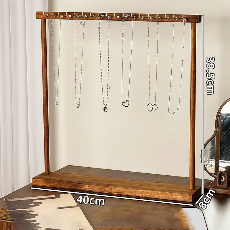 Jewelry Organizer Display Stand Solid Wood Necklace Hanging Countertop Rack For Chains Earrings Bracelets Showcase Storage Rack