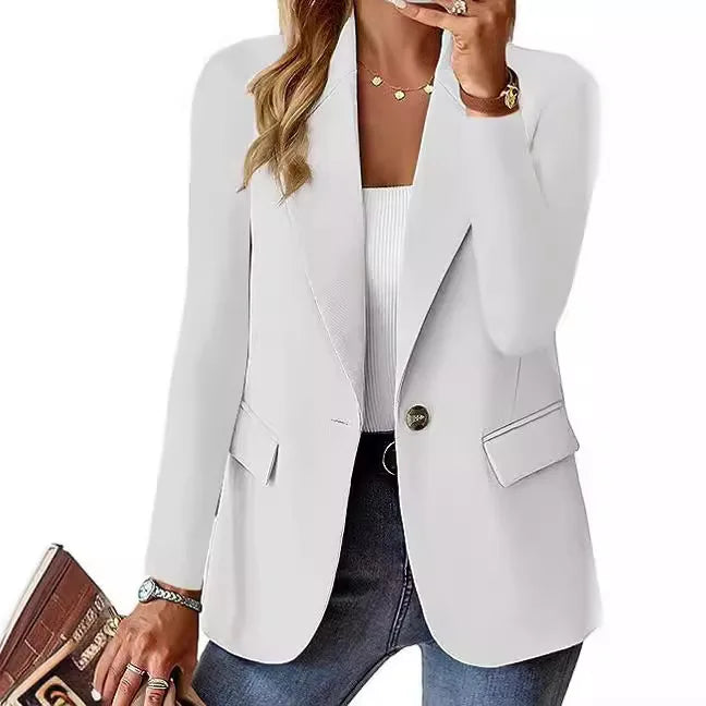 Europe and The United States Fashion Solid Color Single Button Suit Jacket, Women's Autumn Leisure Slim Small Suit with Pockets