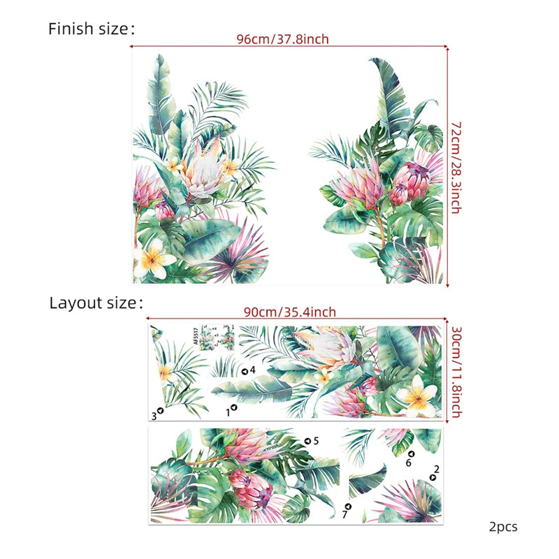 Tropical Plant Leaves Wall Stickers Nordic Rainforest Green Plants Window Decal DIY Mural for Children's Room Home Decoration