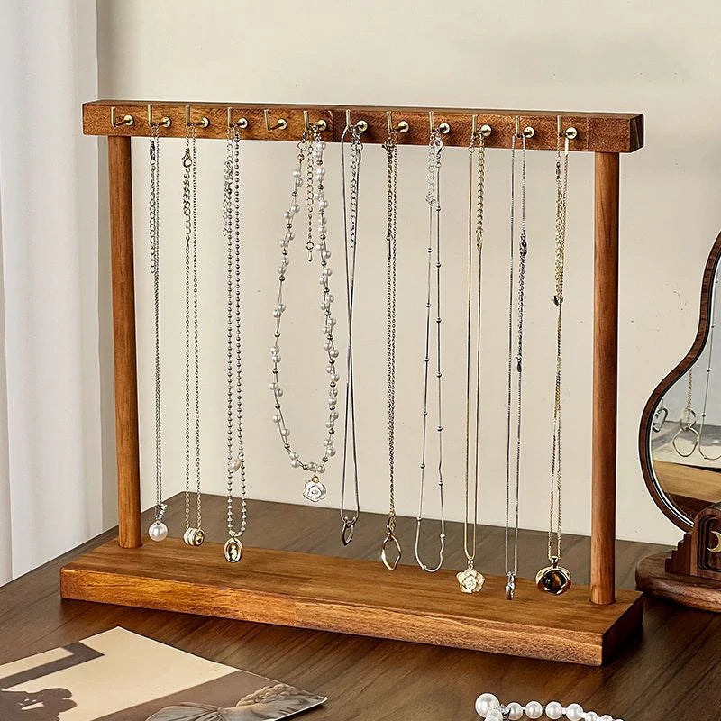 Jewelry Organizer Display Stand Solid Wood Necklace Hanging Countertop Rack For Chains Earrings Bracelets Showcase Storage Rack