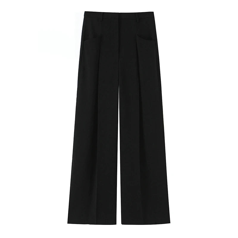 Willshela Women Fashion Solid Front Zipper Pleated Straight Pants Vintage High Waist Full Length Female Chic Lady Trousers