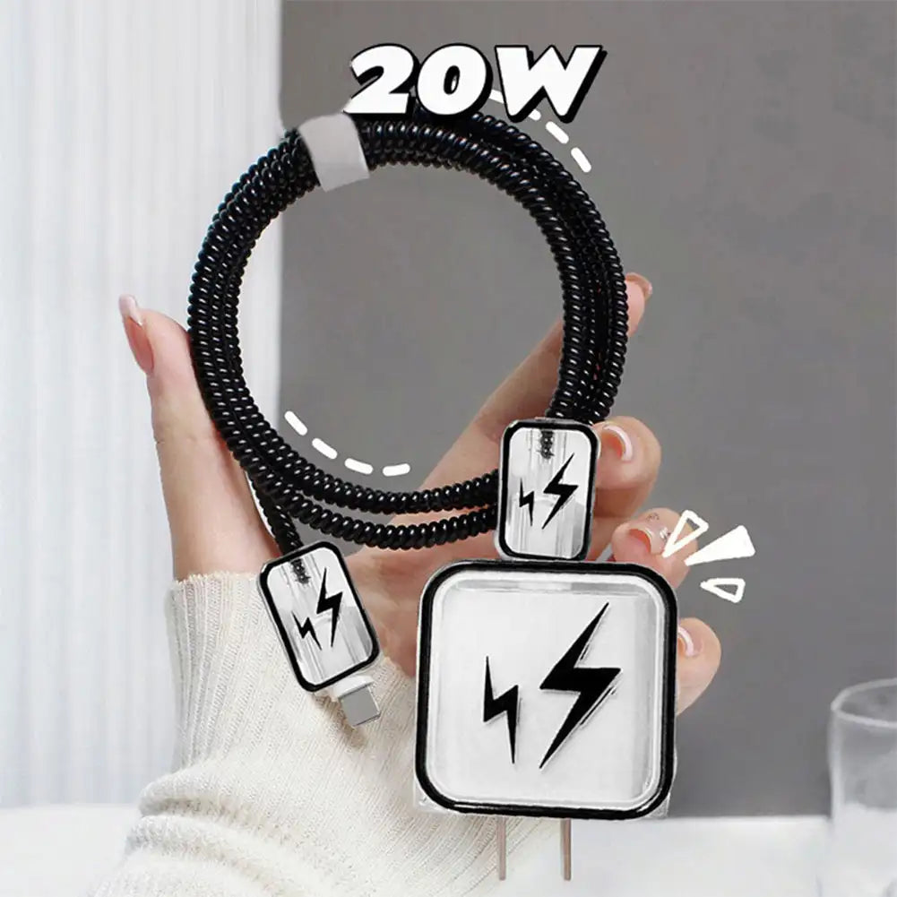 Creative Line Cute Case for iPhone 15 14 13 Pro Max 18/20W Charger Charging Protector Data Wire Winder Simple Line Art Cover