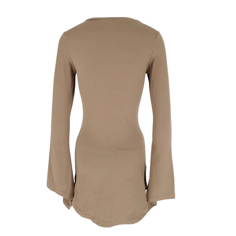 Autumn Dresses Women Fashion Casual Streetwear Long Sleeves O-Neck Brown Winter Dresses Female Slim Club Party Elegant Dresses