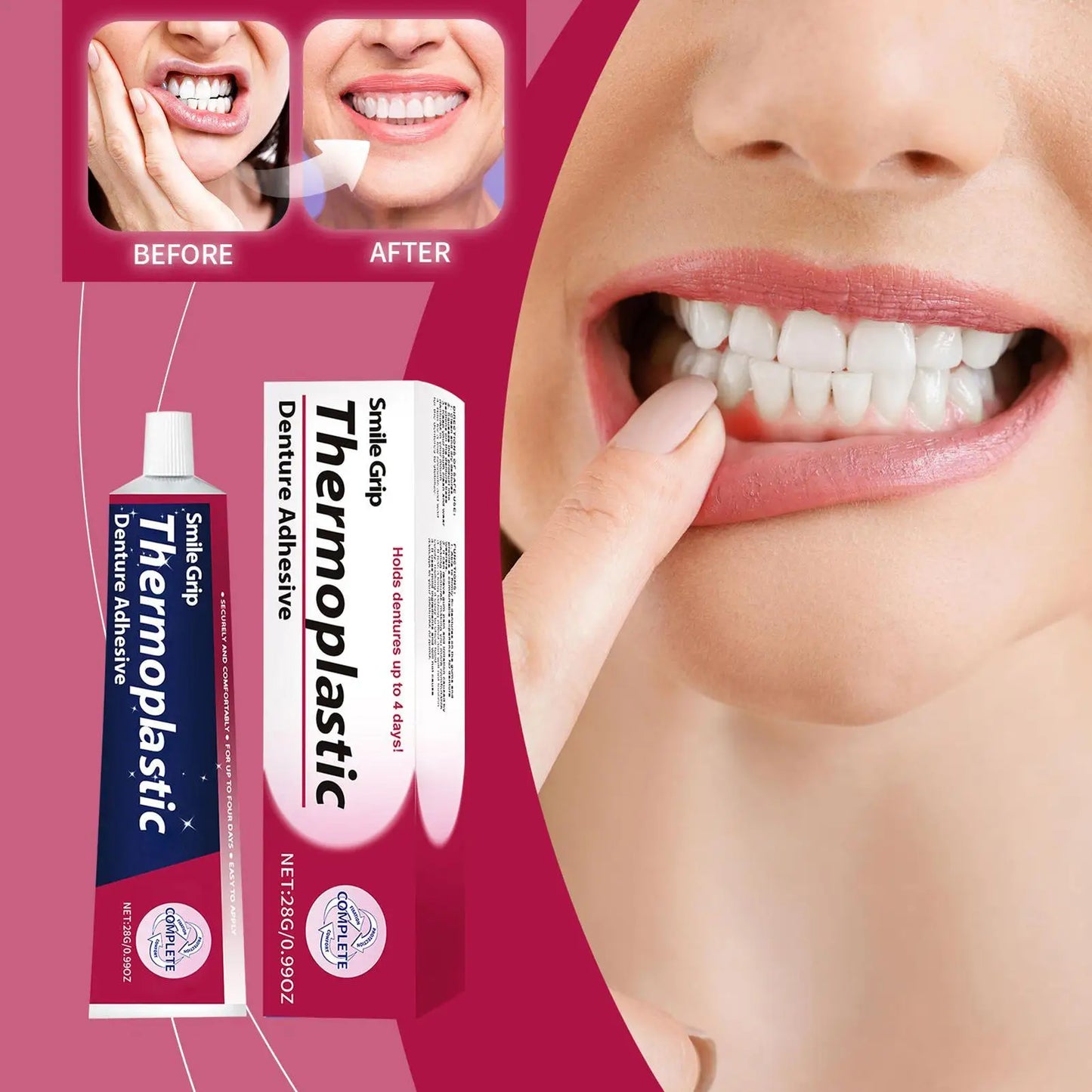 Thermoplastic Denture Adhesive 28g Denture Grip Adhesive Long-Lasting Soft Reliner Tooth Glue for Daily Women Men Adults