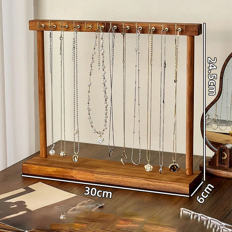 Jewelry Organizer Display Stand Solid Wood Necklace Hanging Countertop Rack For Chains Earrings Bracelets Showcase Storage Rack