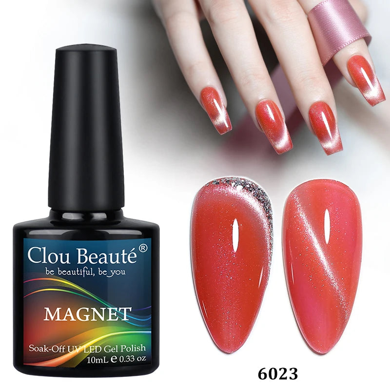 Clou Beaute Red Green Crystal Cat Eye Magnetic Gel Nail Polish 9D Galaxy Effect Holographic Reflective UV LED Varnish Nail Art