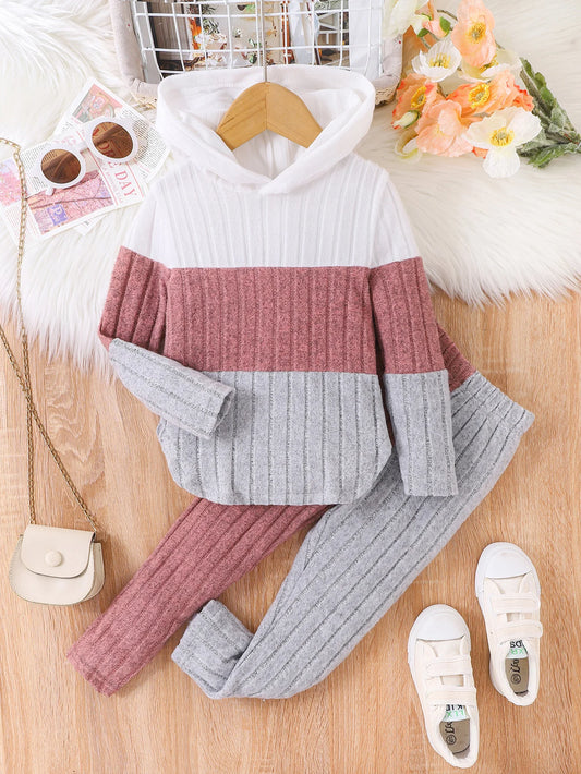 2PCS  Autumn And Winter New Style For Girls 2-7 Years Old, Comfortable And Cute Pink Matching White Gray Pit Strip Suit