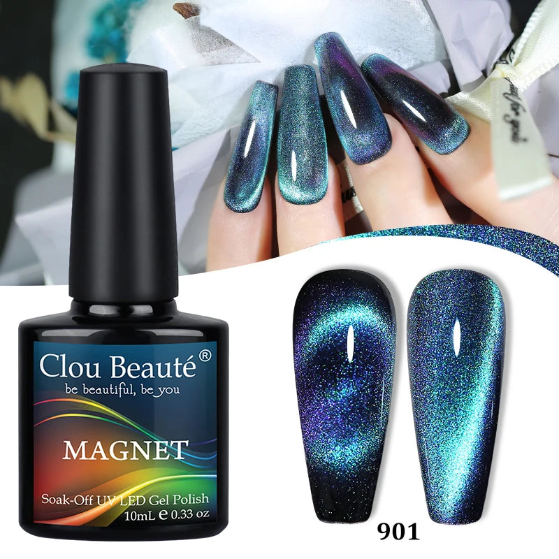 Clou Beaute Red Green Crystal Cat Eye Magnetic Gel Nail Polish 9D Galaxy Effect Holographic Reflective UV LED Varnish Nail Art