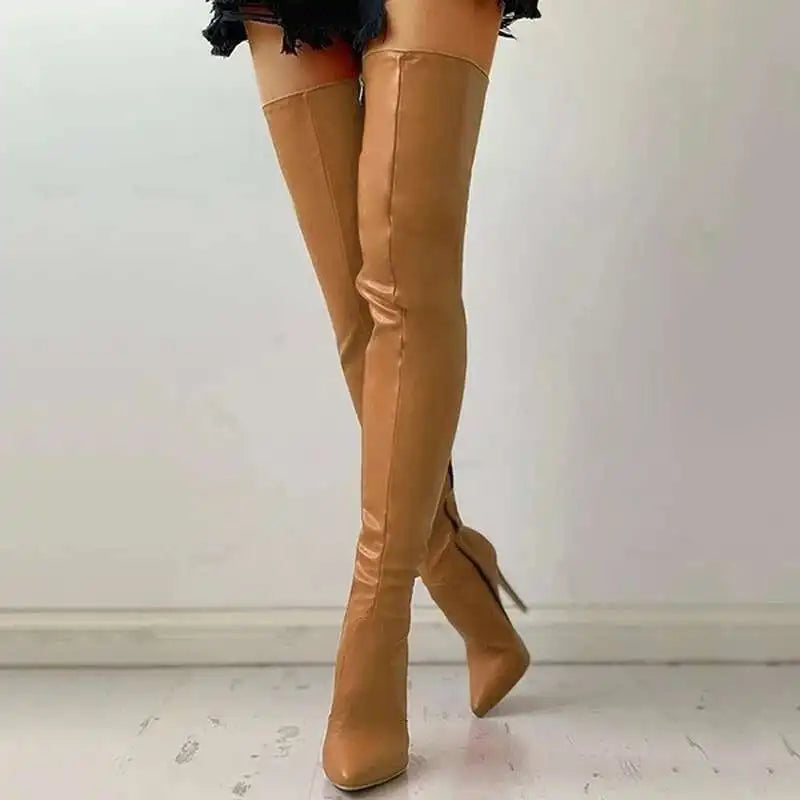 Autumn/Winter Women's Boots Sexy High Heels Slim Over The Knee Boots Pointed Side Zipper Large Size 34-47 Long Boots