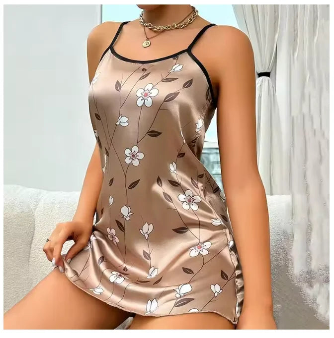Sleepwear Women's Sexy Lingerie Heart Print Nightdress Scoop Neck Criss Cross Back Sleepdress Nightgowns Pajamas Nighties