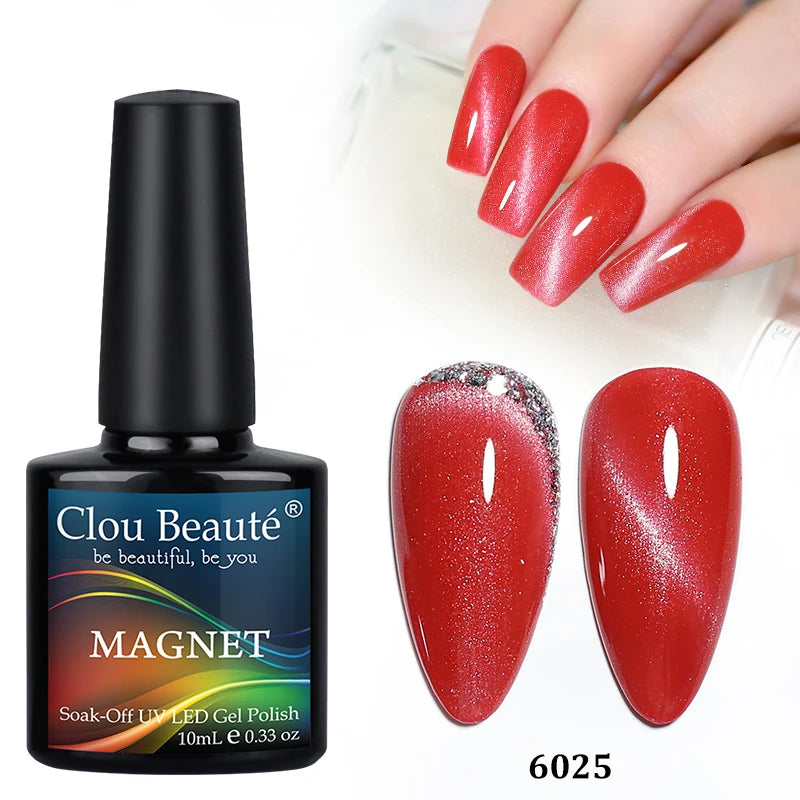 Clou Beaute Red Green Crystal Cat Eye Magnetic Gel Nail Polish 9D Galaxy Effect Holographic Reflective UV LED Varnish Nail Art