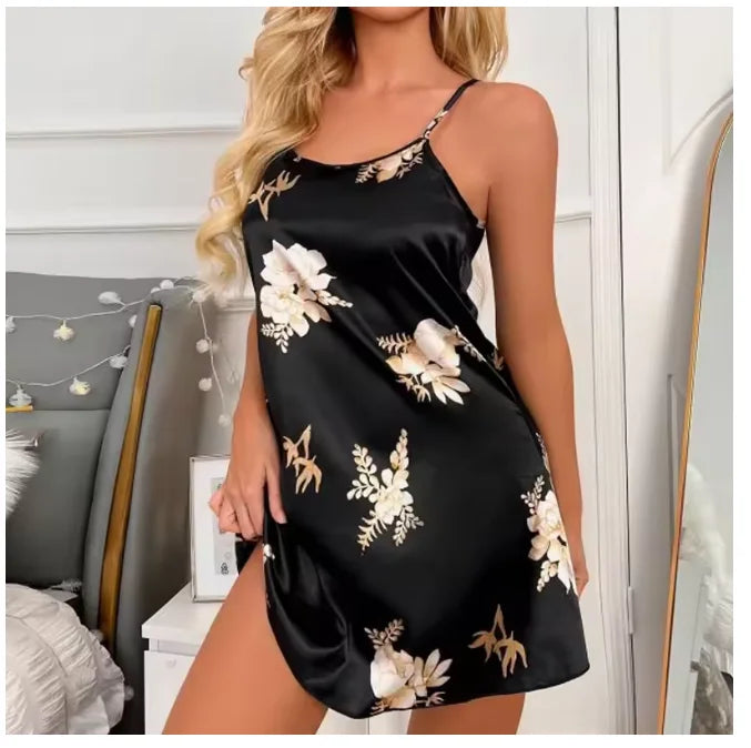 Sleepwear Women's Sexy Lingerie Heart Print Nightdress Scoop Neck Criss Cross Back Sleepdress Nightgowns Pajamas Nighties
