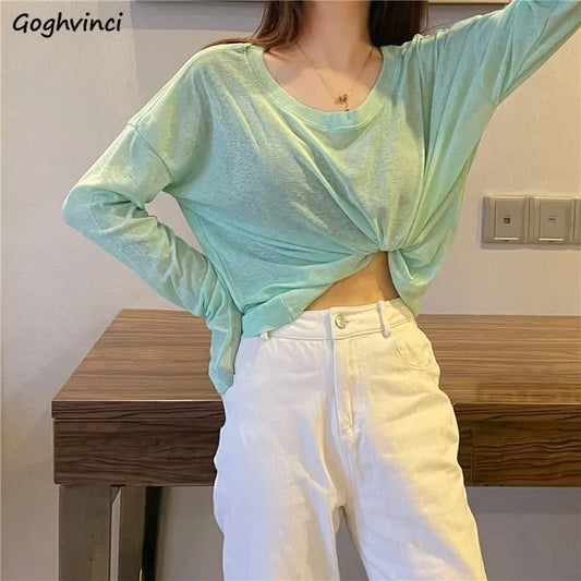 Breathable M-4XL T-shirts Women Loose Thin Summer Sun-proof Chic Ulzzang Leisure Korean Fashion Clothing O-neck Tops Harajuku