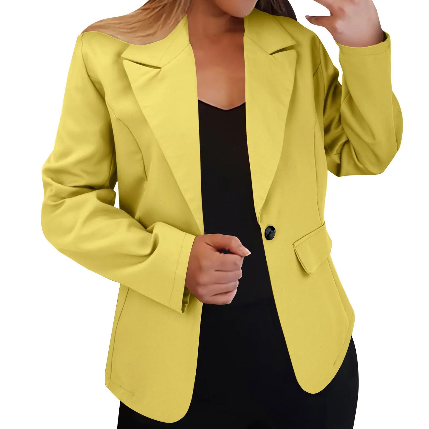 Europe and The United States Fashion Solid Color Single Button Suit Jacket, Women's Autumn Leisure Slim Small Suit with Pockets