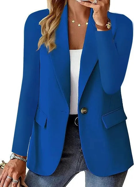 Europe and The United States Fashion Solid Color Single Button Suit Jacket, Women's Autumn Leisure Slim Small Suit with Pockets