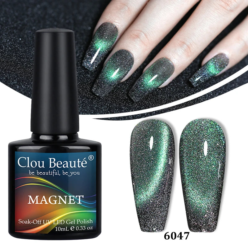 Clou Beaute Red Green Crystal Cat Eye Magnetic Gel Nail Polish 9D Galaxy Effect Holographic Reflective UV LED Varnish Nail Art