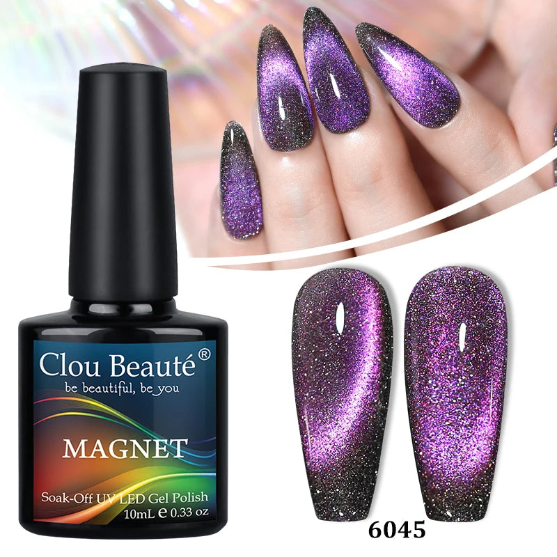 Clou Beaute Red Green Crystal Cat Eye Magnetic Gel Nail Polish 9D Galaxy Effect Holographic Reflective UV LED Varnish Nail Art