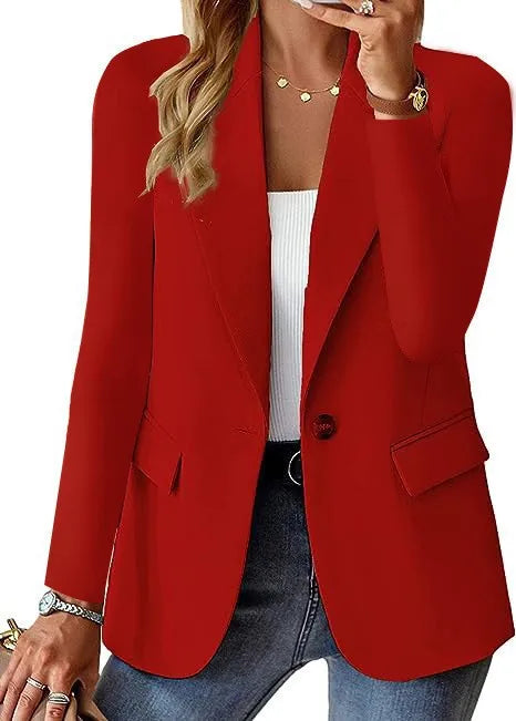 Europe and The United States Fashion Solid Color Single Button Suit Jacket, Women's Autumn Leisure Slim Small Suit with Pockets