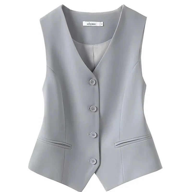 Women's Vest Suit and Vest 2025 Spring Autumn New Slim Fit Outfit Layup for Women's Kam Shoulder Short Sleeveless Blazer Summer
