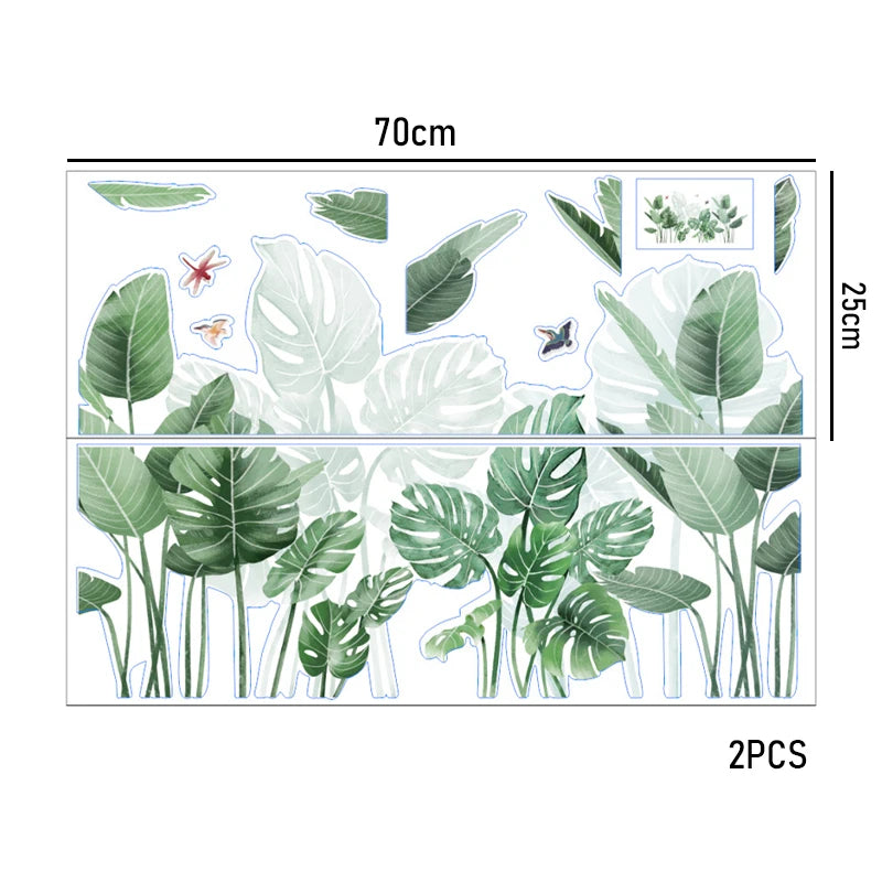 Tropical Plant Leaves Wall Stickers Nordic Rainforest Green Plants Window Decal DIY Mural for Children's Room Home Decoration