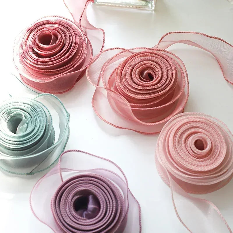 10 size/roll ribbon yarn satin for DIY handicraft gift wrapping decoration wedding bouquet wreath sewing supplies