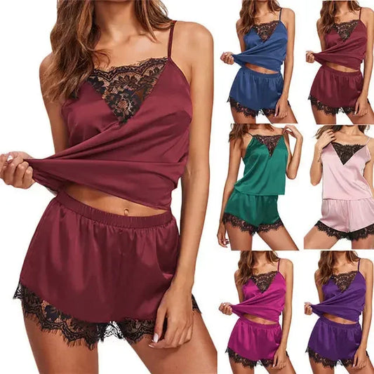 1 Set Women' Pajama Lace Shorts Homewear Solid Underwear Pijama Sexy Summer Lingerie Camisoles Tanks Nighty Lady Sleepwear Woman