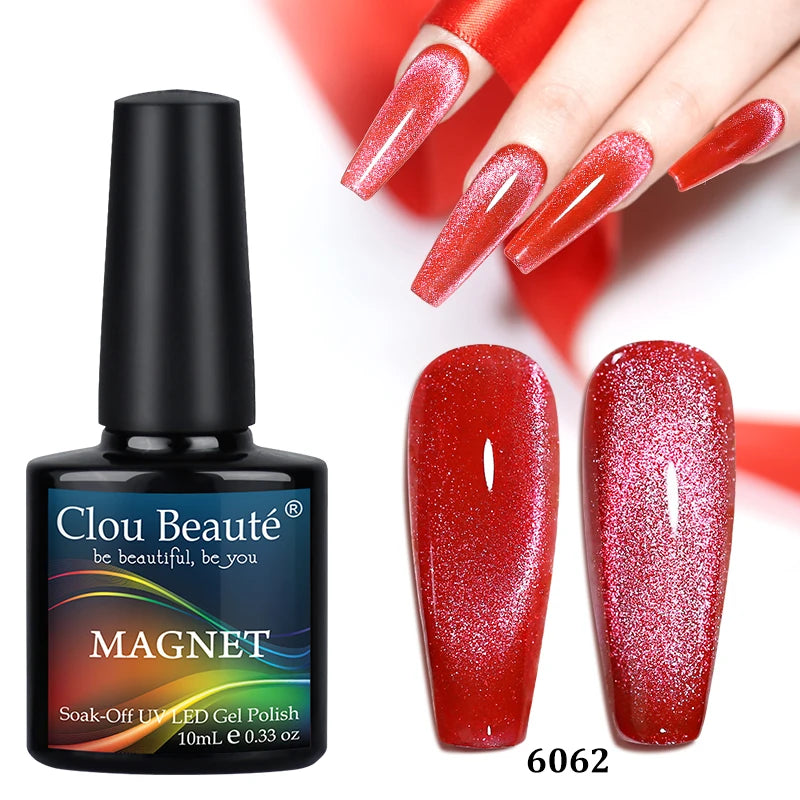 Clou Beaute Red Green Crystal Cat Eye Magnetic Gel Nail Polish 9D Galaxy Effect Holographic Reflective UV LED Varnish Nail Art