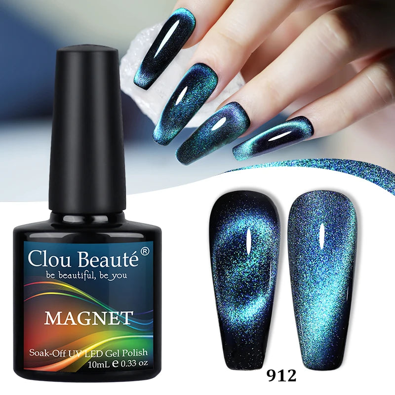 Clou Beaute Red Green Crystal Cat Eye Magnetic Gel Nail Polish 9D Galaxy Effect Holographic Reflective UV LED Varnish Nail Art