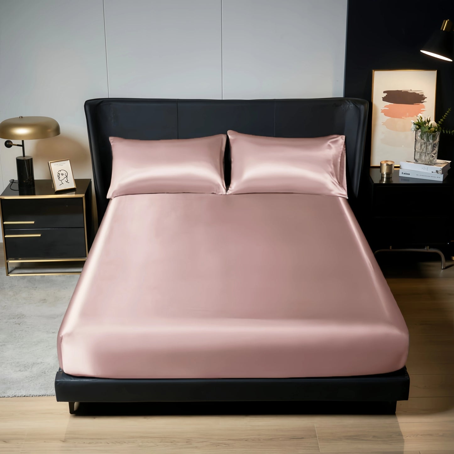 UPzo 100%Polyester 1pcs satin surface Bedding Fitted Sheet（No pillowcase）Elastic Band Around Mattress Cover King Bed Cover Sheet