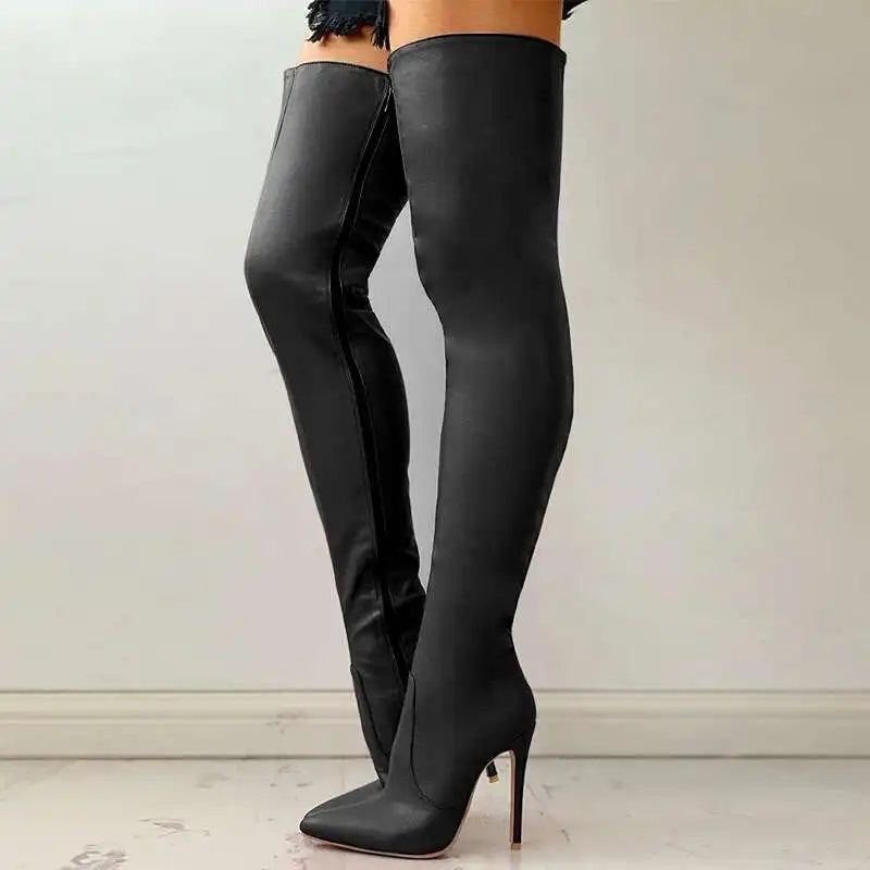 Autumn/Winter Women's Boots Sexy High Heels Slim Over The Knee Boots Pointed Side Zipper Large Size 34-47 Long Boots