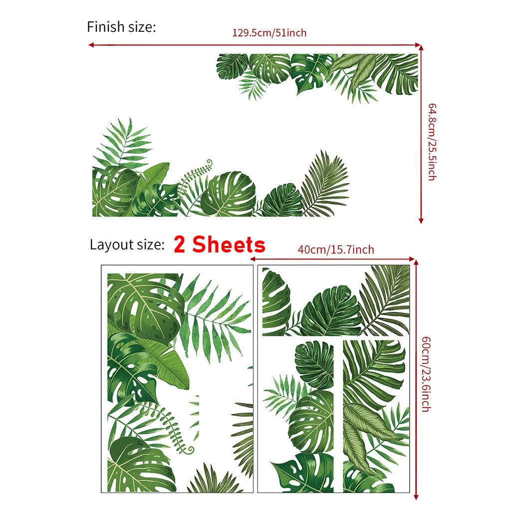 Tropical Plant Leaves Wall Stickers Nordic Rainforest Green Plants Window Decal DIY Mural for Children's Room Home Decoration