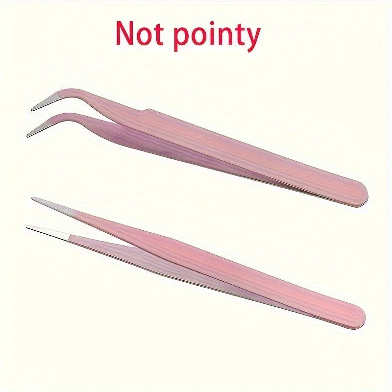 2pcs Stainless Steel Precision Tweezers, Color Scrapbook , Straight And Curved Head , Pink/Blue/Purple/White/Bla