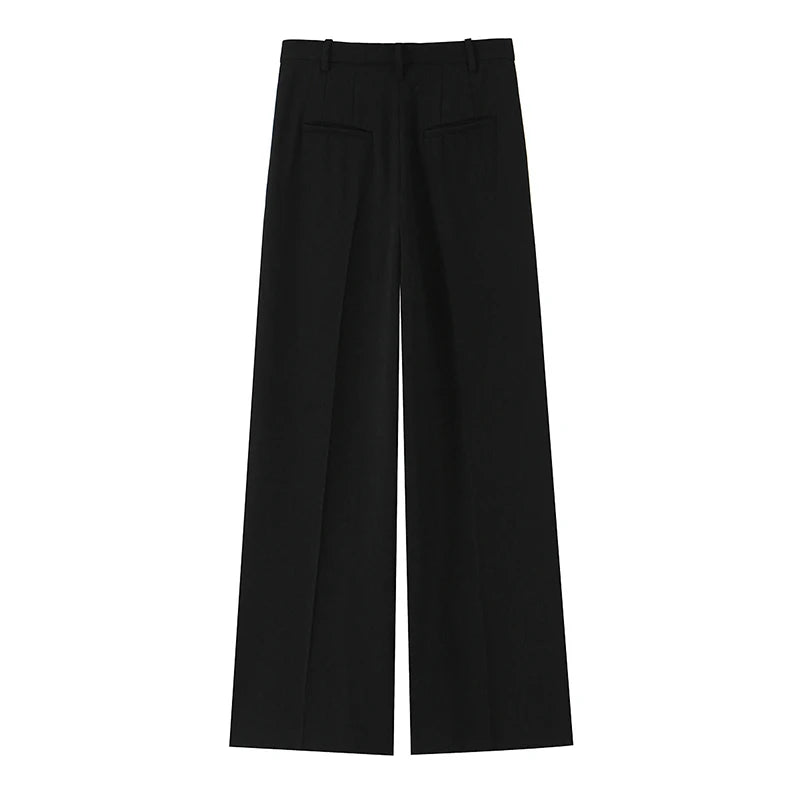 Willshela Women Fashion Solid Front Zipper Pleated Straight Pants Vintage High Waist Full Length Female Chic Lady Trousers