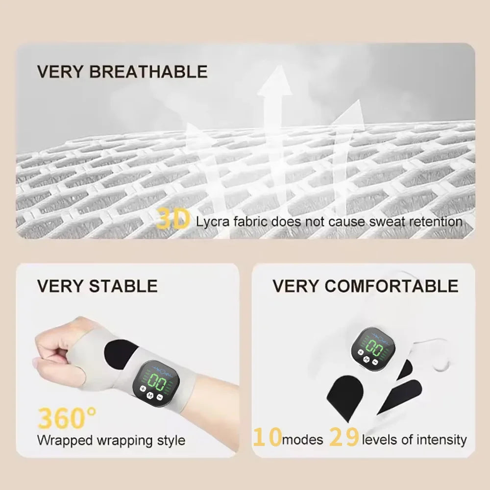 EMS Electric Wrist Hand Massager Usb Rechargeable Vibration Massage Wrist Adjustable Wrist for Carpal Tunnel Fatigue Relief