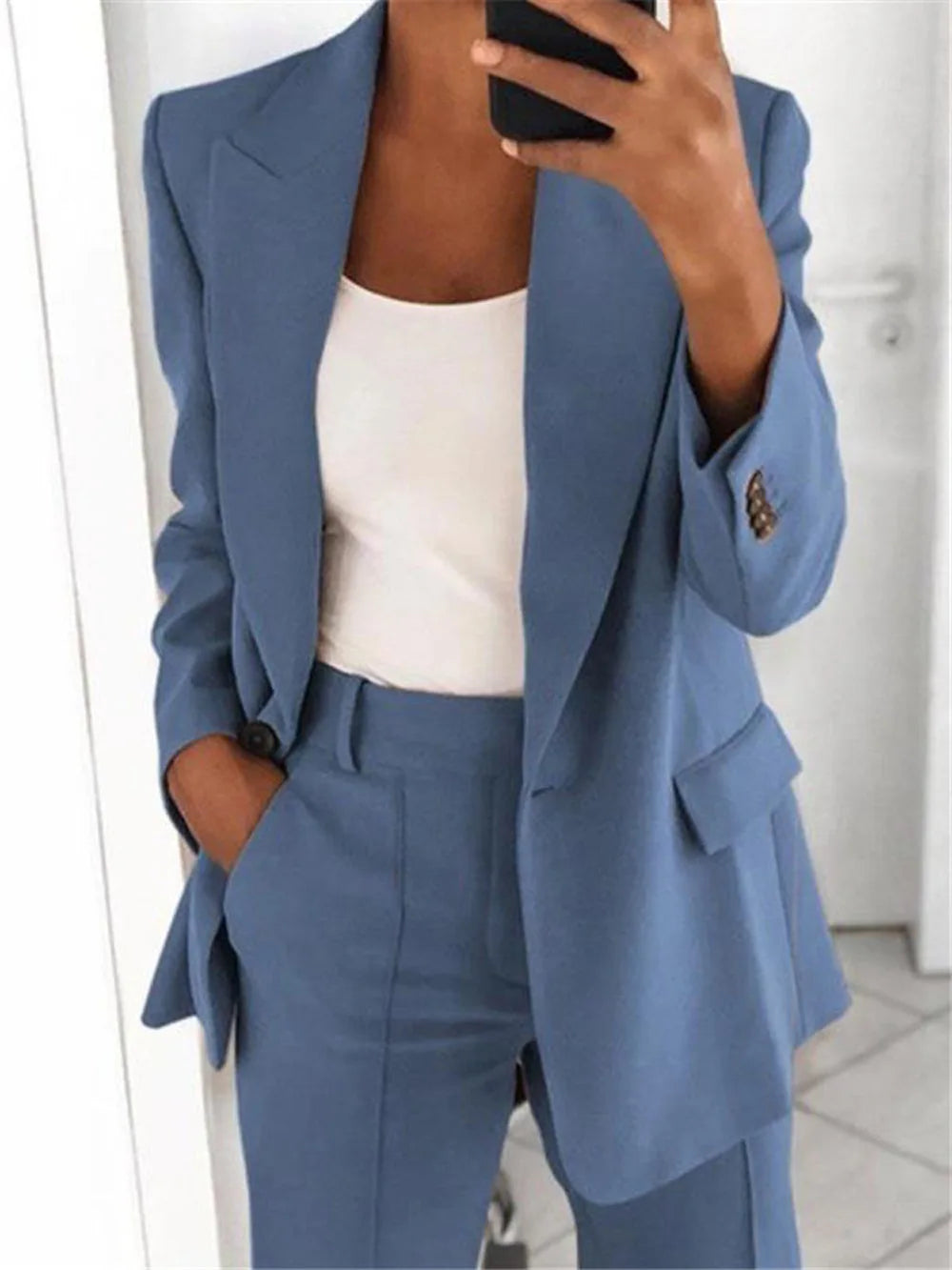 Casual Long Sleeve Suit Coat Pants Set Office Lady Spring Autumn Solid Blouse Trouser Two Piece Set Women Outfit 2023 Tops